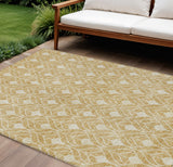 8' X 10' Gold And Ivory Geometric Washable Indoor Outdoor Area Rug