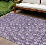 8' X 10' Purple And Ivory Geometric Washable Indoor Outdoor Area Rug