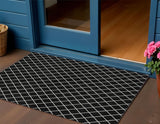 3' X 5' Black And Ivory Geometric Washable Indoor Outdoor Area Rug
