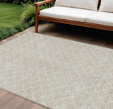 8' X 10' Beige And Ivory Geometric Washable Indoor Outdoor Area Rug