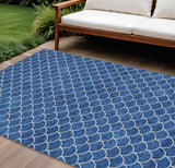 8' X 10' Blue And Ivory Geometric Washable Indoor Outdoor Area Rug