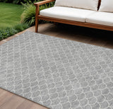 8' X 10' Gray And Ivory Geometric Washable Indoor Outdoor Area Rug