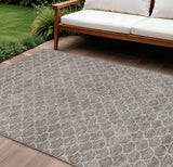 8' X 10' Taupe And Beige Geometric Washable Indoor Outdoor Area Rug