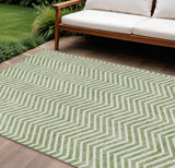 8' X 10' Green And Ivory Chevron Washable Indoor Outdoor Area Rug
