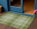 3' X 5' Green Black And Ivory Plaid Washable Indoor Outdoor Area Rug