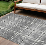 8' X 10' Gray Black And Ivory Plaid Washable Indoor Outdoor Area Rug