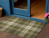 3' X 5' Olive Green Gold And Brown Plaid Washable Indoor Outdoor Area Rug