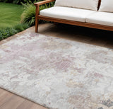 8' X 10' Ivory Light Purple And Gray Damask Washable Indoor Outdoor Area Rug
