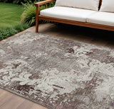 8' X 10' Taupe Ivory And Brown Damask Washable Indoor Outdoor Area Rug