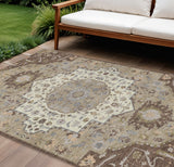 8' X 10' Chocolate Beige And Gray Oriental Washable Indoor Outdoor Area Rug