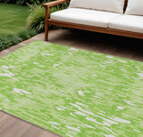 8' X 10' Lime Green And Ivory Striped Washable Indoor Outdoor Area Rug