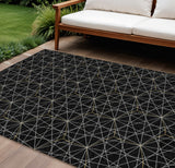 8' X 10' Black And Ivory Geometric Washable Indoor Outdoor Area Rug