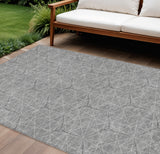 8' X 10' Gray Black And Ivory Geometric Washable Indoor Outdoor Area Rug