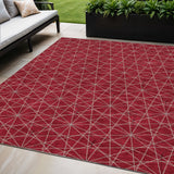 5' X 8' Red Black And Ivory Geometric Washable Indoor Outdoor Area Rug