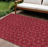 8' X 10' Red Black And Ivory Geometric Washable Indoor Outdoor Area Rug
