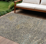 8' X 10' Ivory Gray And Black Abstract Washable Indoor Outdoor Area Rug