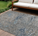 8' X 10' Silver Blue And Brown Abstract Washable Indoor Outdoor Area Rug