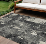 8' X 10' Black Gray And Ivory Abstract Washable Indoor Outdoor Area Rug