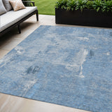 5' X 8' Denim Blue And Ivory Abstract Washable Indoor Outdoor Area Rug