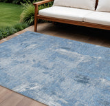 8' X 10' Denim Blue And Ivory Abstract Washable Indoor Outdoor Area Rug