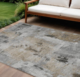 8' X 10' Gray Ivory And Brown Abstract Washable Indoor Outdoor Area Rug