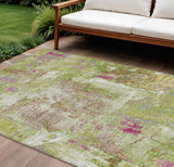 8' X 10' Lime Green Ivory And Pink Abstract Washable Indoor Outdoor Area Rug