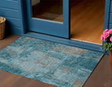 3' X 5' Teal Blue And Gray Abstract Washable Indoor Outdoor Area Rug