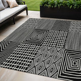 5' X 8' Black And Ivory Geometric Washable Indoor Outdoor Area Rug
