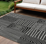 8' X 10' Black And Ivory Geometric Washable Indoor Outdoor Area Rug