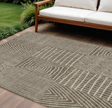 8' X 10' Brown And Beige Geometric Washable Indoor Outdoor Area Rug