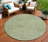 8' Green And Ivory Round Geometric Washable Indoor Outdoor Area Rug