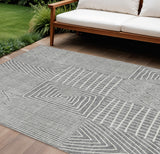 8' X 10' Gray And Ivory Geometric Washable Indoor Outdoor Area Rug