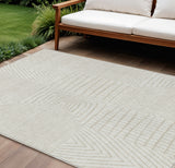 8' X 10' Ivory And Beige Geometric Washable Indoor Outdoor Area Rug