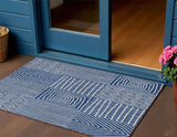 3' X 5' Navy Blue And Ivory Geometric Washable Indoor Outdoor Area Rug