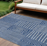 8' X 10' Navy Blue And Ivory Geometric Washable Indoor Outdoor Area Rug