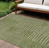 8' X 10' Olive Green And Beige Geometric Washable Indoor Outdoor Area Rug