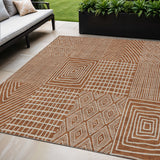 5' X 8' Brown And Beige Geometric Washable Indoor Outdoor Area Rug