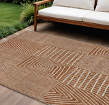 8' X 10' Brown And Beige Geometric Washable Indoor Outdoor Area Rug