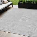 8' X 10' Silver And Ivory Geometric Washable Indoor Outdoor Area Rug