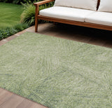 8' X 10' Artichoke Green And Ivory Abstract Washable Indoor Outdoor Area Rug