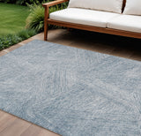 8' X 10' Denim Blue And Ivory Abstract Washable Indoor Outdoor Area Rug