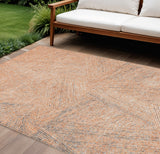 8' X 10' Peach Blue And Ivory Abstract Washable Indoor Outdoor Area Rug