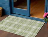 3' X 5' Artichoke Green Brown And Ivory Plaid Washable Indoor Outdoor Area Rug