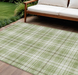 8' X 10' Artichoke Green Brown And Ivory Plaid Washable Indoor Outdoor Area Rug