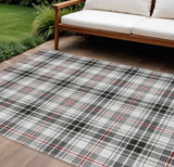 8' X 10' Black Ivory And Red Plaid Washable Indoor Outdoor Area Rug