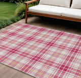 8' X 10' Blush Ivory And Copper Plaid Washable Indoor Outdoor Area Rug