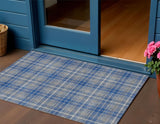 3' X 5' Gray Blue And Ivory Plaid Washable Indoor Outdoor Area Rug