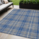 5' X 8' Gray Blue And Ivory Plaid Washable Indoor Outdoor Area Rug