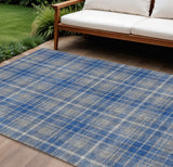 8' X 10' Gray Blue And Ivory Plaid Washable Indoor Outdoor Area Rug