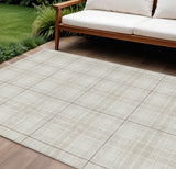 8' X 10' Ivory Beige And Brown Plaid Washable Indoor Outdoor Area Rug